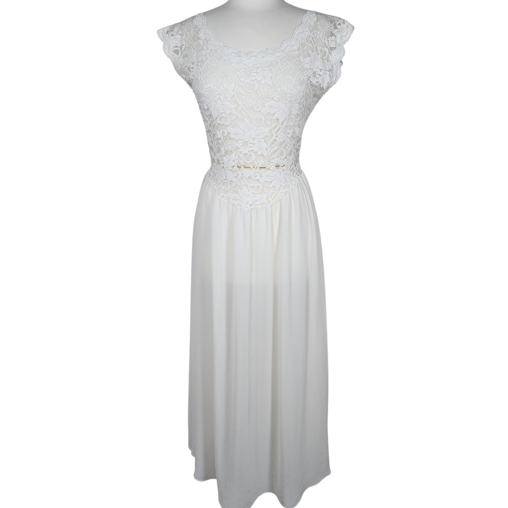 Vintage Victorias Secret Ivory Lace Bodice Maxi Dress L Empire Waist Trousseau‎